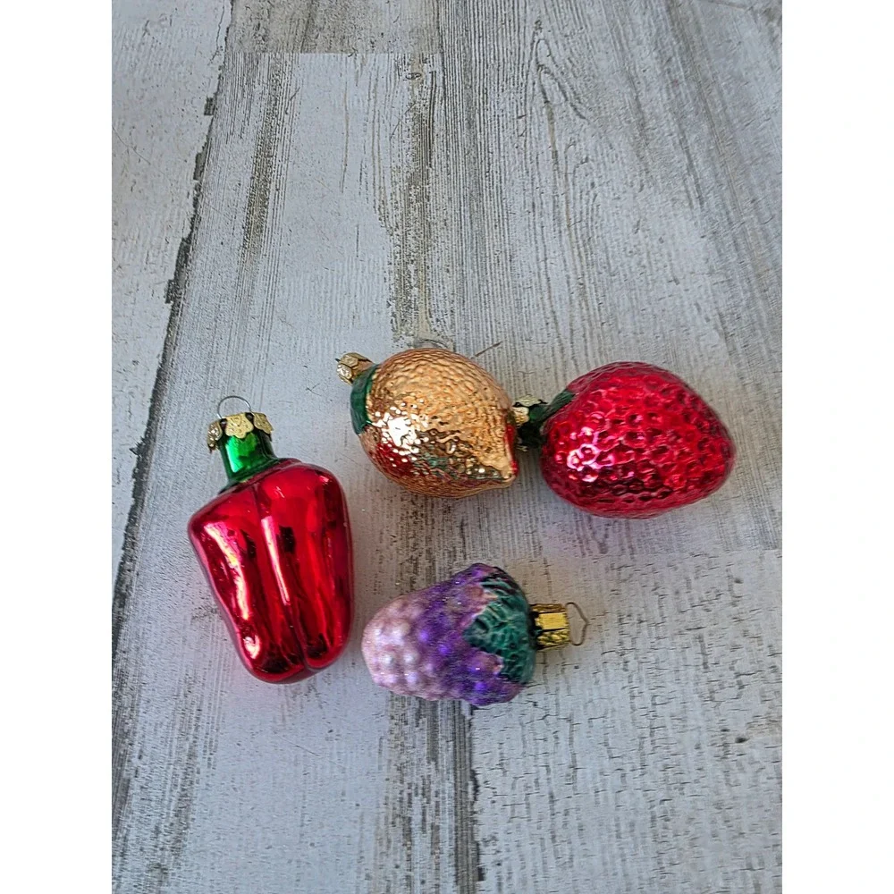 Vintage mercury glass strawberry lemon pepper grape ornament set‎ tree glitter